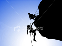 Climbers using rope